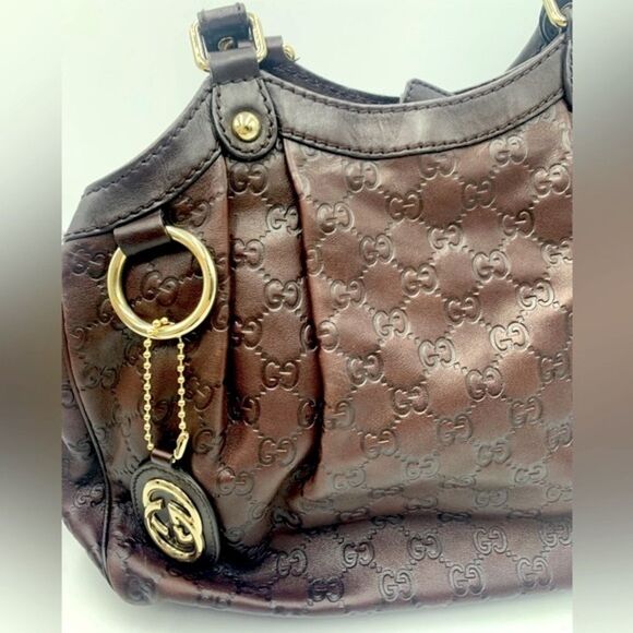 Auth GUCCI Guccisima Sukey Brown Leather Shoulder Bag Preloved Very Good Tote - Picture 6 of 16